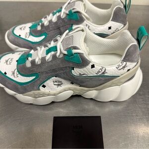 MCM White/Green Sneakers Luft Collection Logo Runners NEW!! 100% Authentic Sz 44